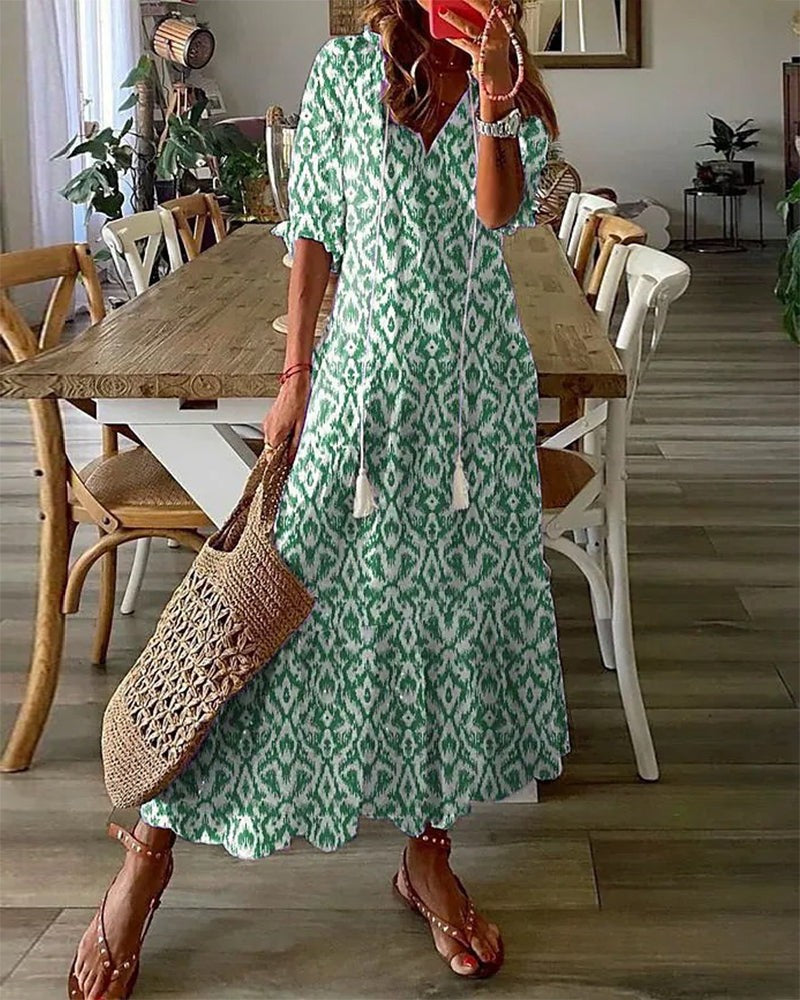 Women’s Boho-Chic Lantern Sleeve Dress