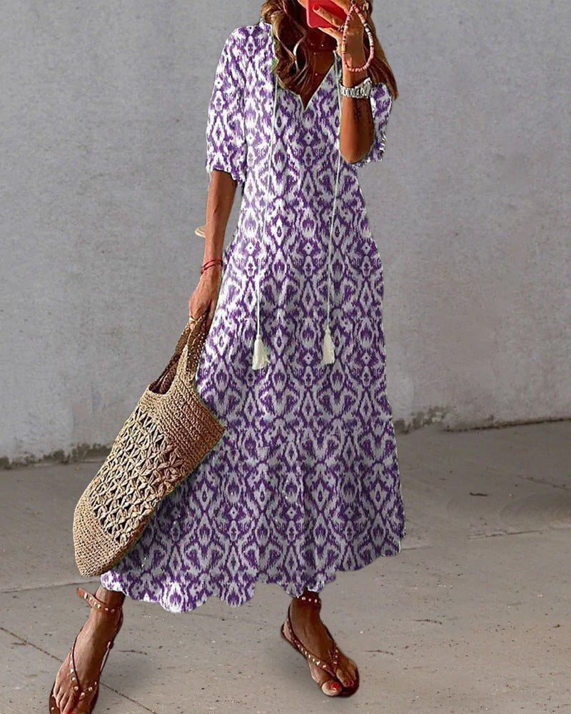 Women’s Boho-Chic Lantern Sleeve Dress