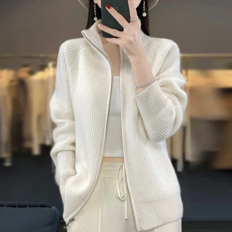 Women’s High-Collar Zip-Up Knit Sweater