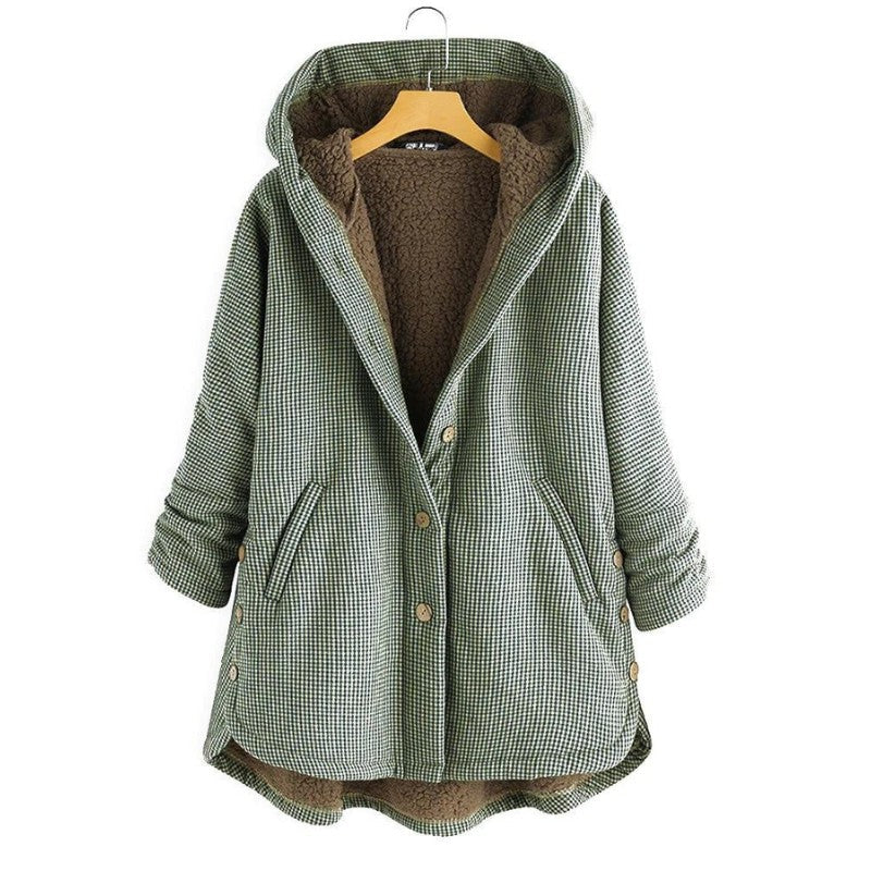 Women’s Hooded Fleece Plaid Jacket