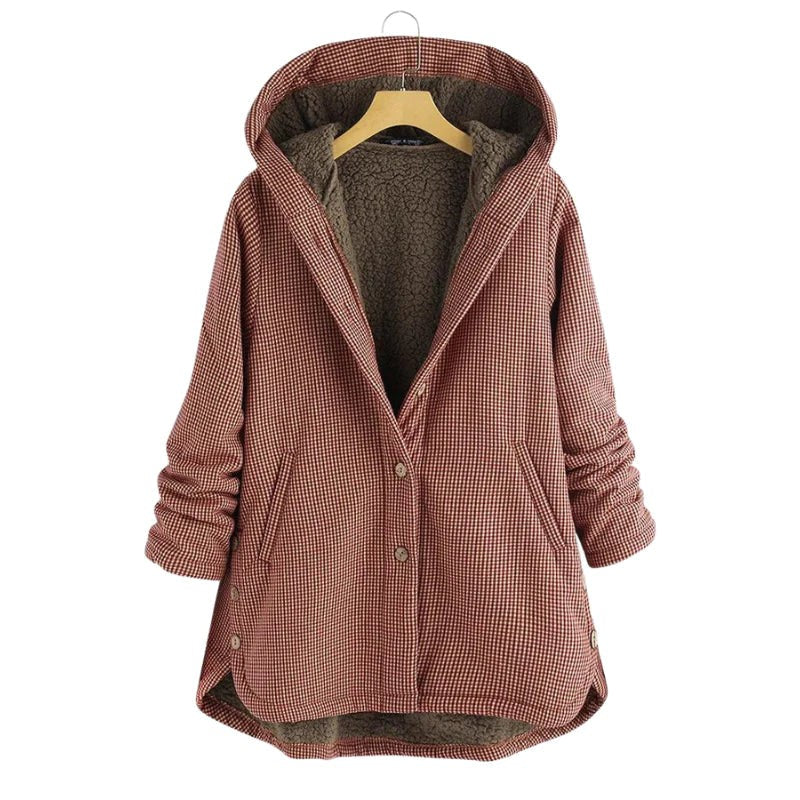 Women’s Hooded Fleece Plaid Jacket