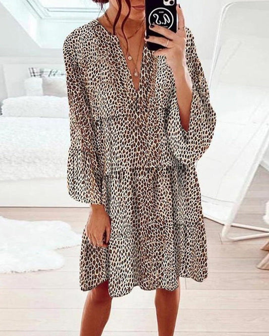 Women’s Leopard Print Ruffle Midi Dress
