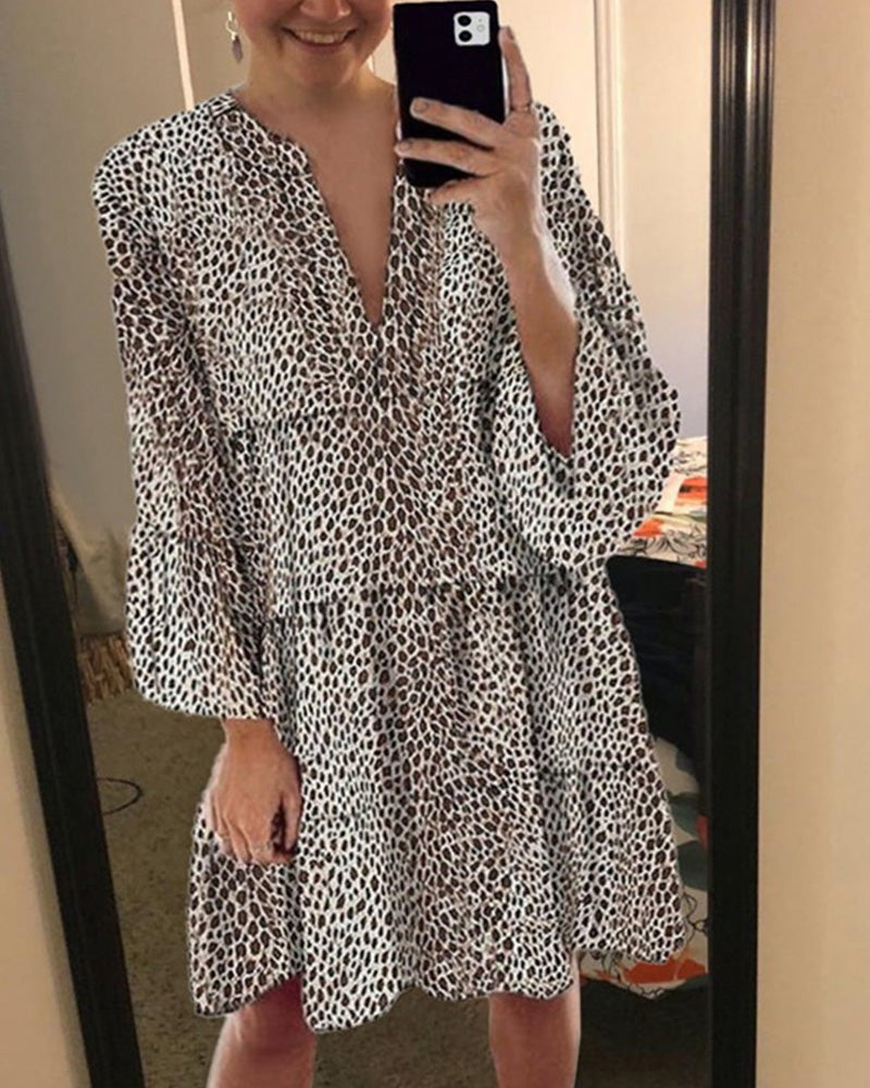 Women’s Leopard Print Ruffle Midi Dress