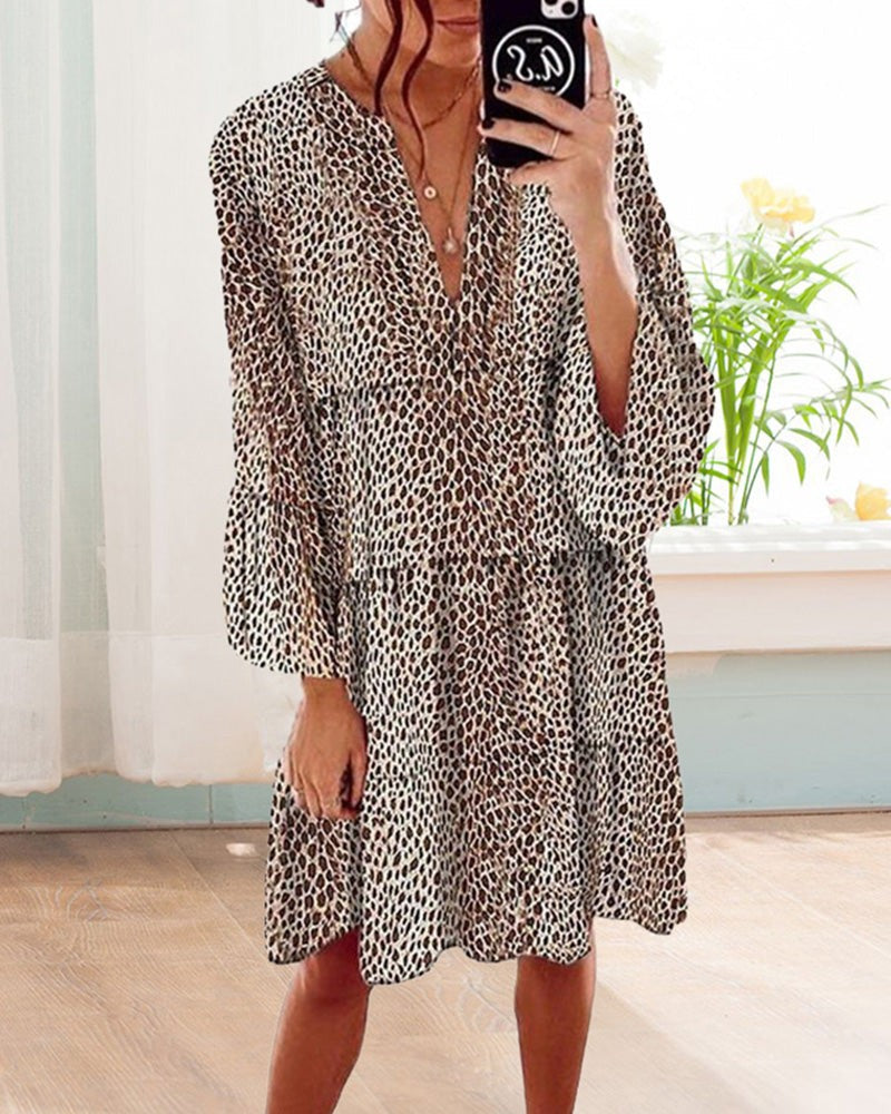 Women’s Leopard Print Ruffle Midi Dress