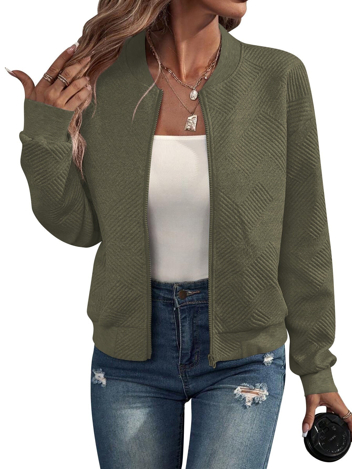 Women’s Patterned Zip-Up Bomber Jacket