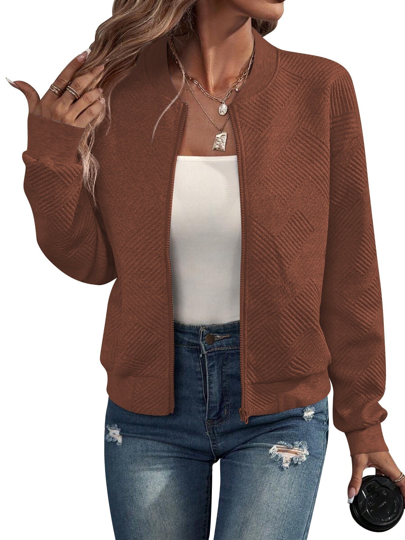 Women’s Patterned Zip-Up Bomber Jacket