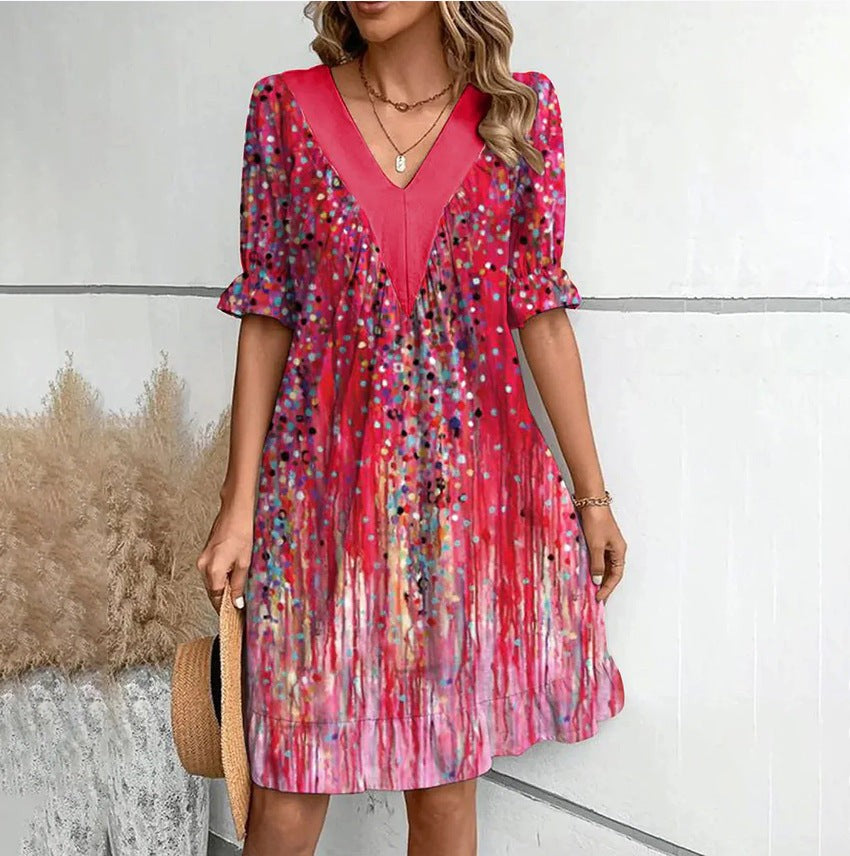 Women’s Puff-Sleeve V-Neck Mini Dress