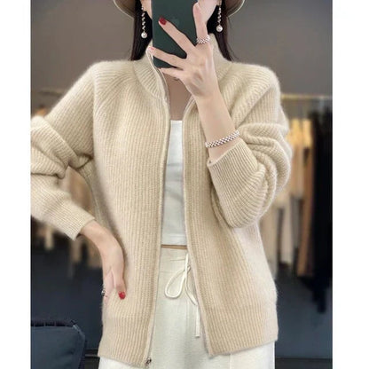 Women’s High-Collar Zip-Up Knit Sweater