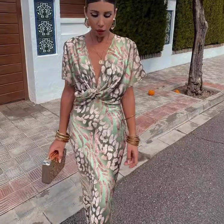 Women’s Knotted-Bust Animal-Print Dress