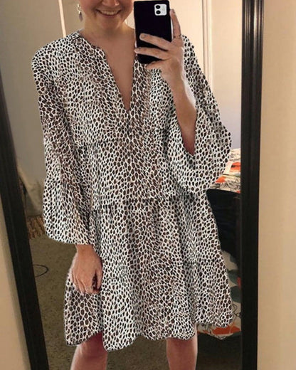 Women’s Leopard Print Ruffle Midi Dress