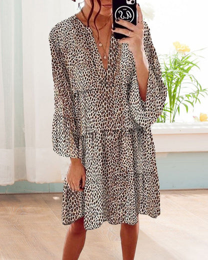 Women’s Leopard Print Ruffle Midi Dress