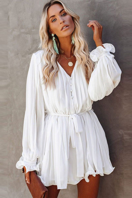 Women’s Pleated Mini Dress with Belt