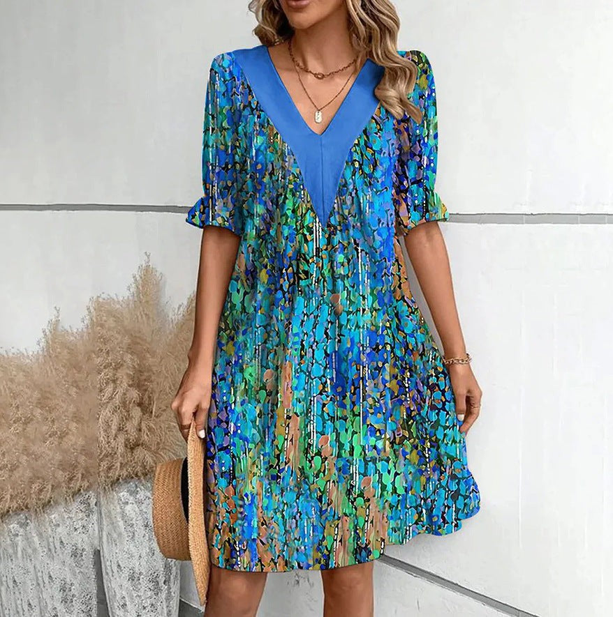 Women’s Puff-Sleeve V-Neck Mini Dress