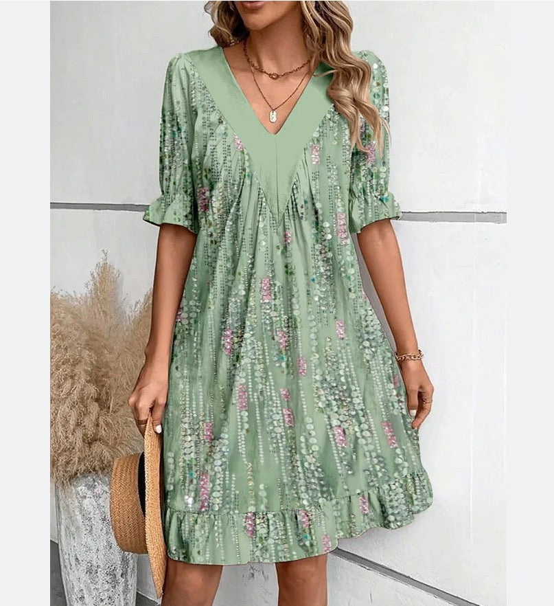 Women’s Puff-Sleeve V-Neck Mini Dress