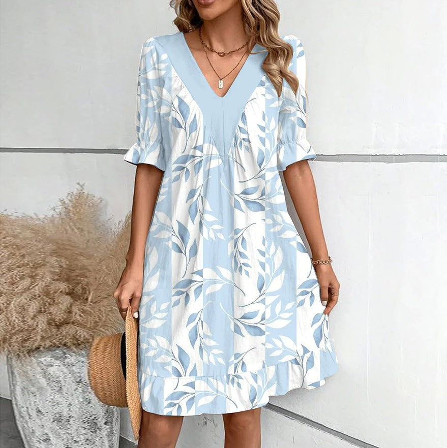 Women’s Puff-Sleeve V-Neck Mini Dress