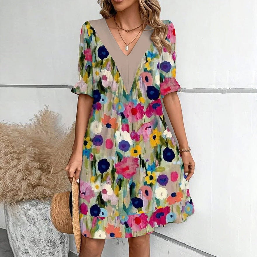 Women’s Puff-Sleeve V-Neck Mini Dress